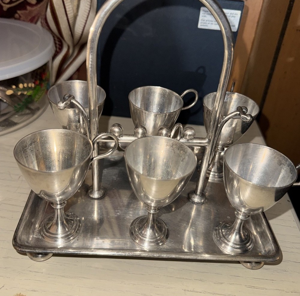 Vintage Silver Plated 6 Egg Cruet set D&A EGG CUP CADDY
