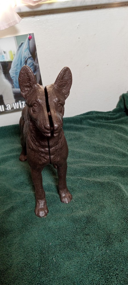 Antique German Shepherd Cast Iron Doorstop Heavy has issues Read Look!