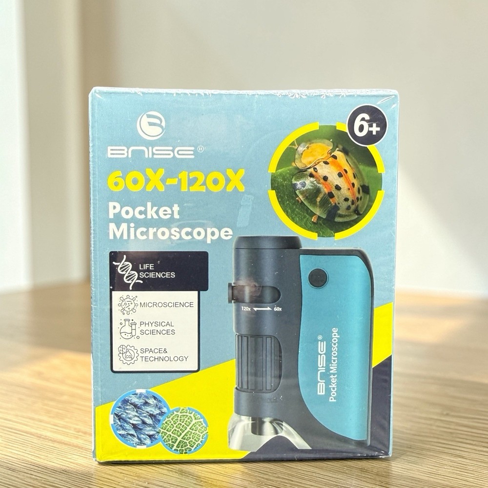 Pocket Microscope 60X-120X LED Handheld Kids Science Mini Microscope w/ Slides