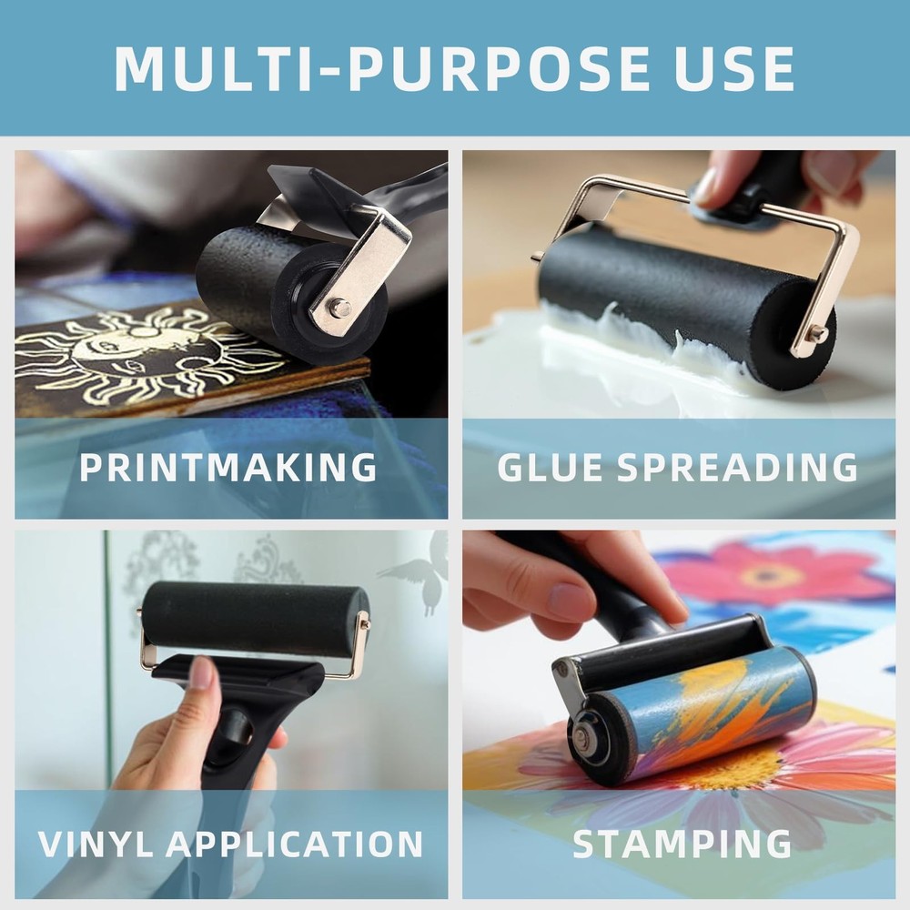 Rubber Roller Brayer for Crafting - Ink Roller Tool for Printmaking, Glue, Bl...