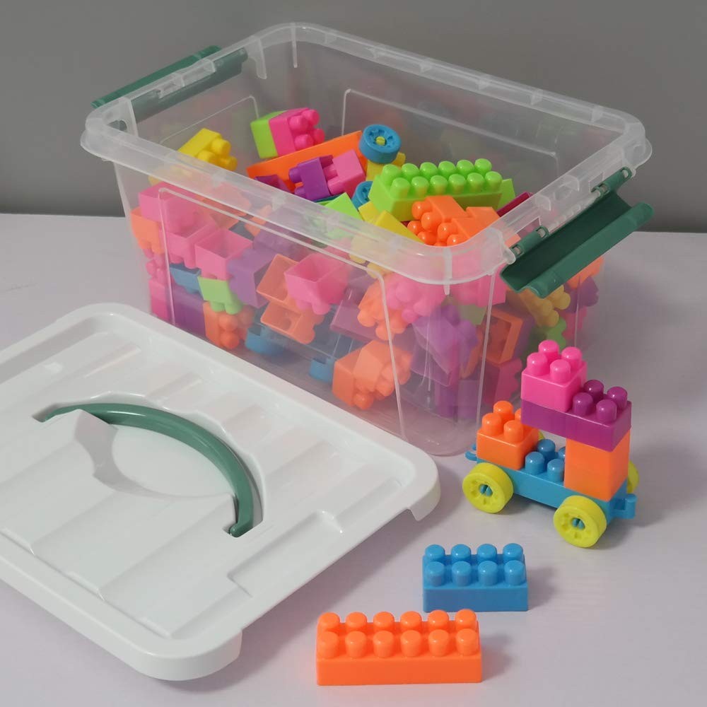 6 Quart Clear Storage Bins with Lid and Green Handle, Multipurpose Stackable ...