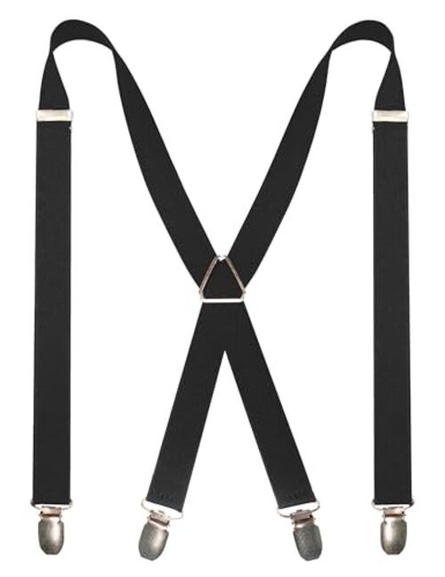 Mens Solid Color Suspender with 4 Clips Adjustable Braces Black