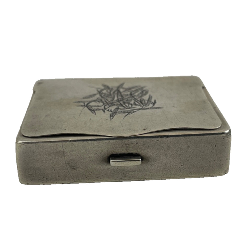 Vintage Silver Snuff Box or Pill Box Engraved Hinged Case 36g