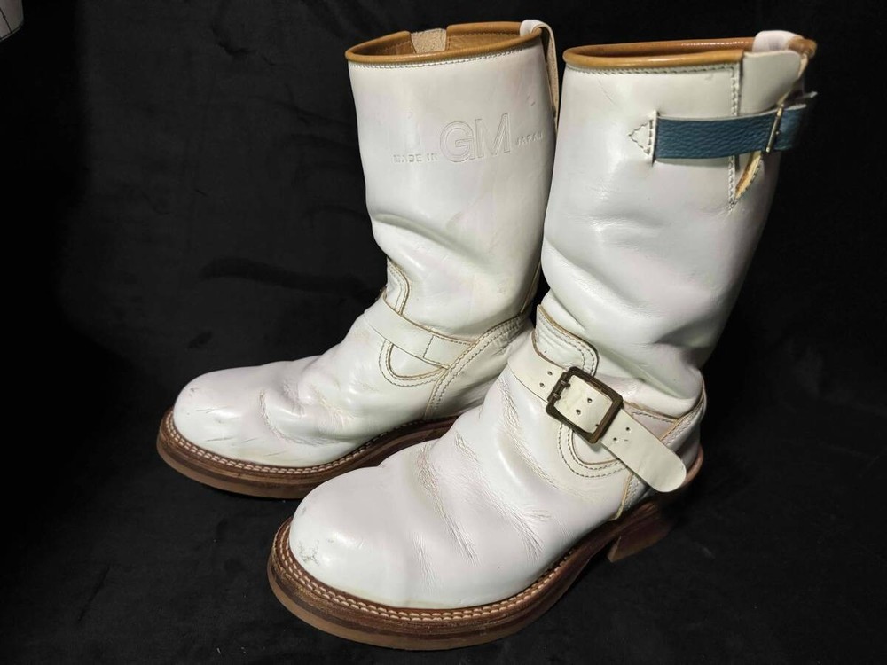MADE in GM Japan Boots Leather White Engineer Boots Size 8.5