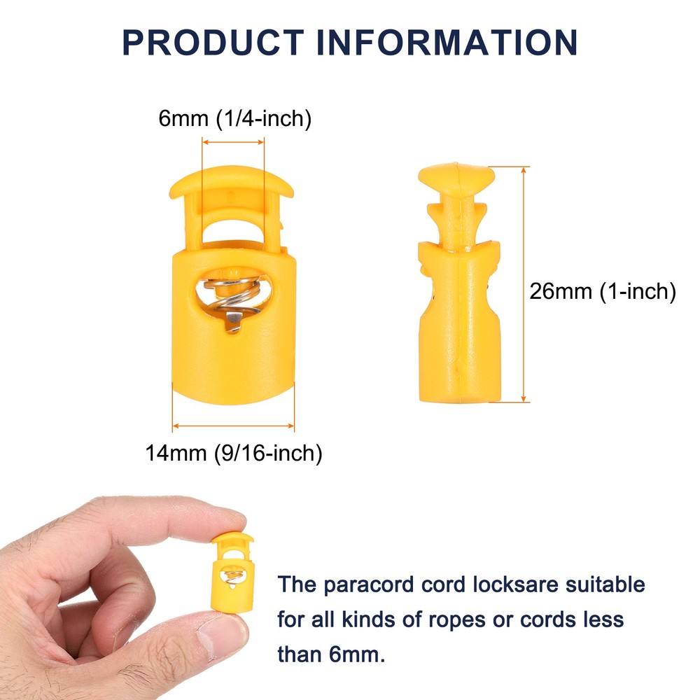 20pcs Cord Lock Single Hole Spring Toggle Stopper for Drawstring, Yellow