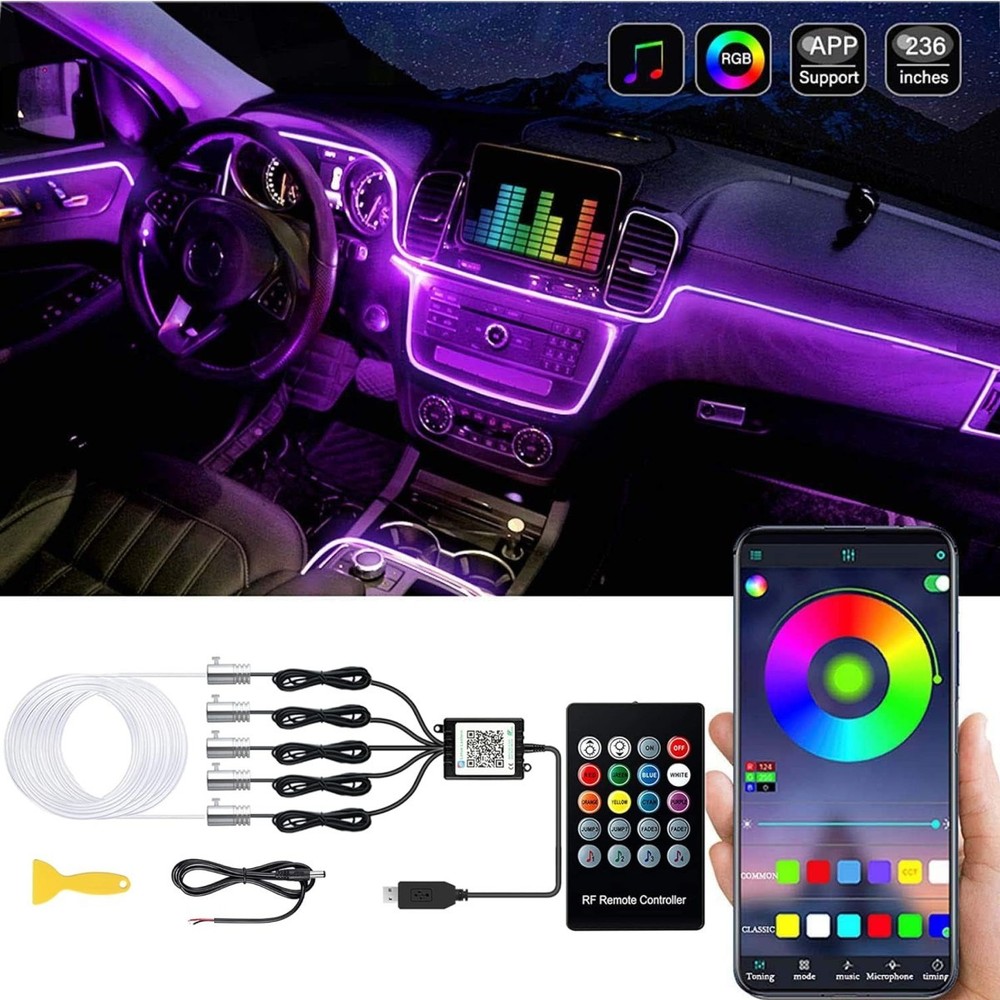 5 in 1 Interior Car LED Strip Neon Lights with Wireless APP and Remote Control