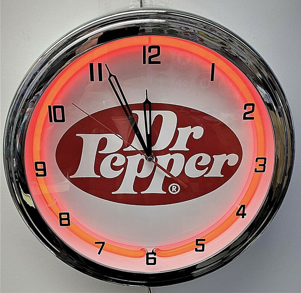 16" Nostalgic Dr Pepper Soda Sign Red Neon Clock