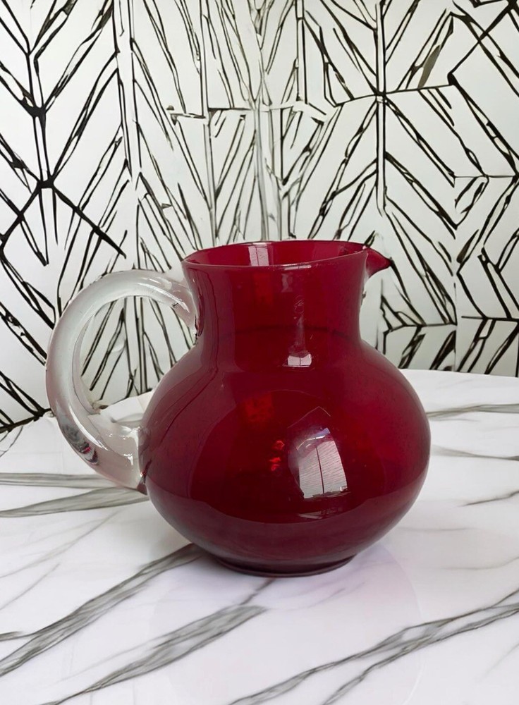 Red Bubble Art Glass Handblown Pitcher Decorative Vase