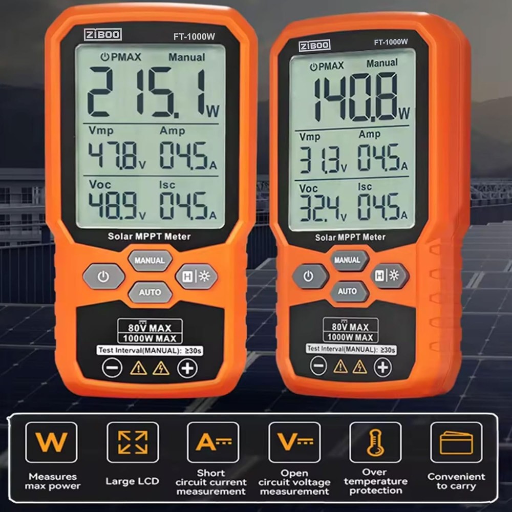 ZIBOO FT-1000W Solar Panel Tester MPPT Meter - 1000W Max Power,