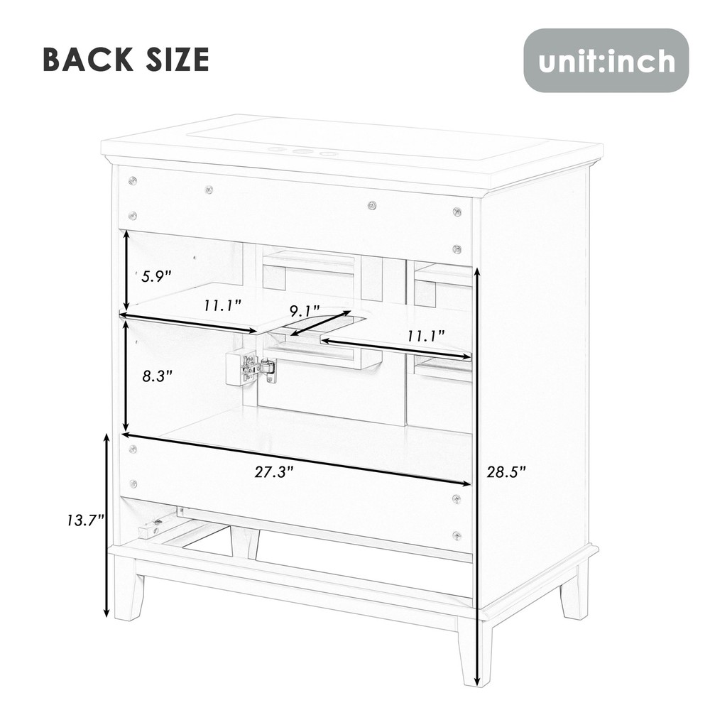 30" Bathroom Vanity without Sink, Base Only, Multi-functional Bathroom Cabinet