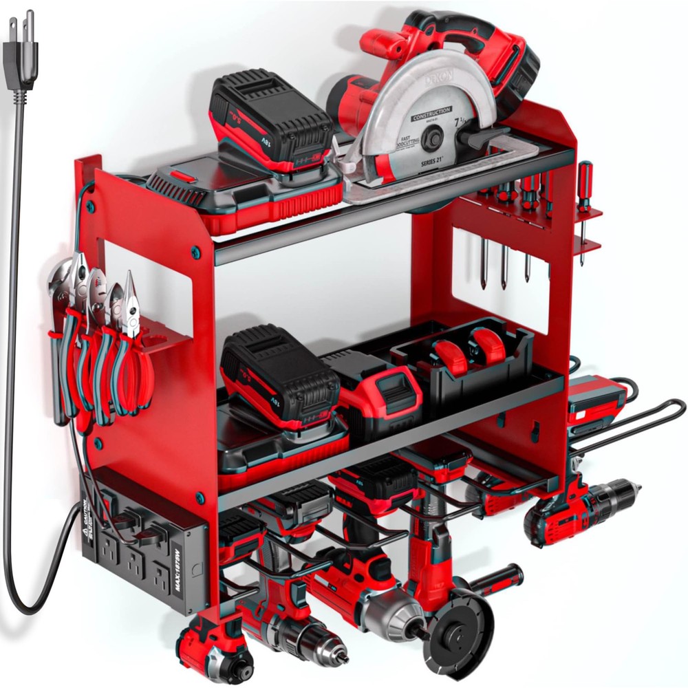 YYR Power Tool Organizer Wall Mount with Charging Station, Cordless Tools Red