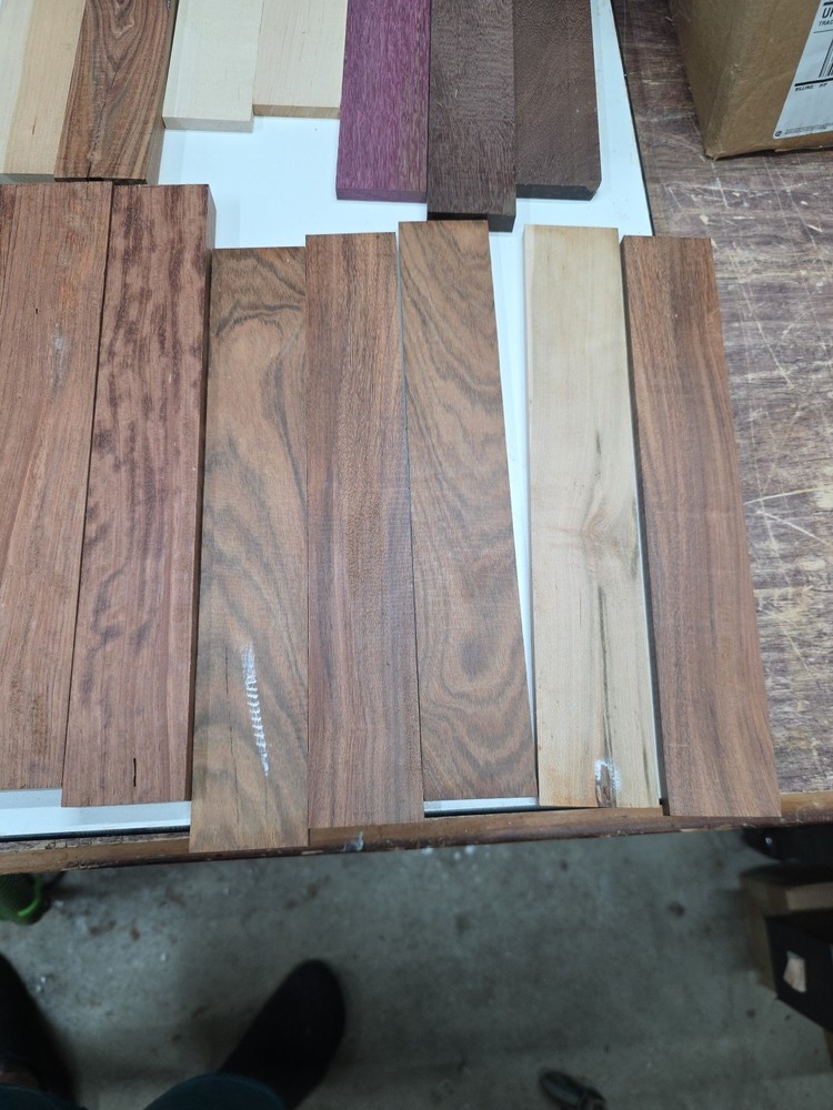 Assorted Domestic And Exotic Cutting Board Strips. 60 Total