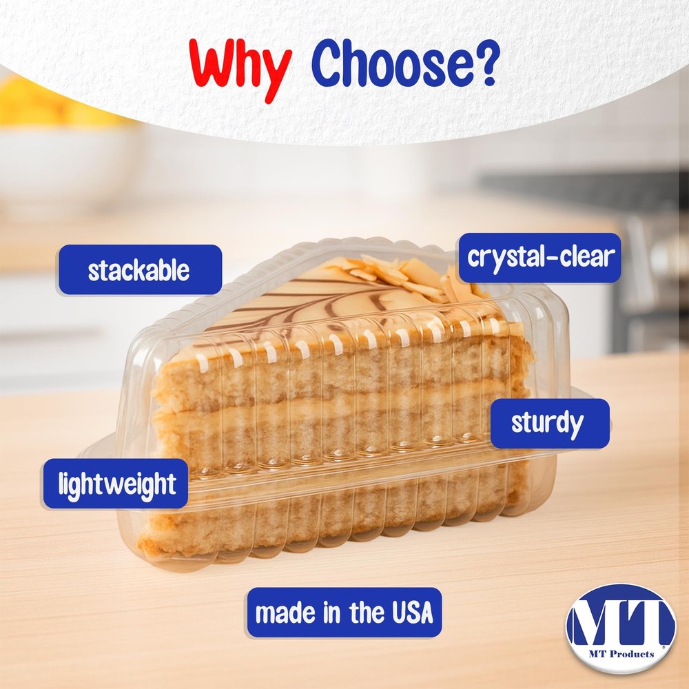 MT Products Individual Single Slice Pie & Cake Containers - Clear Plastic