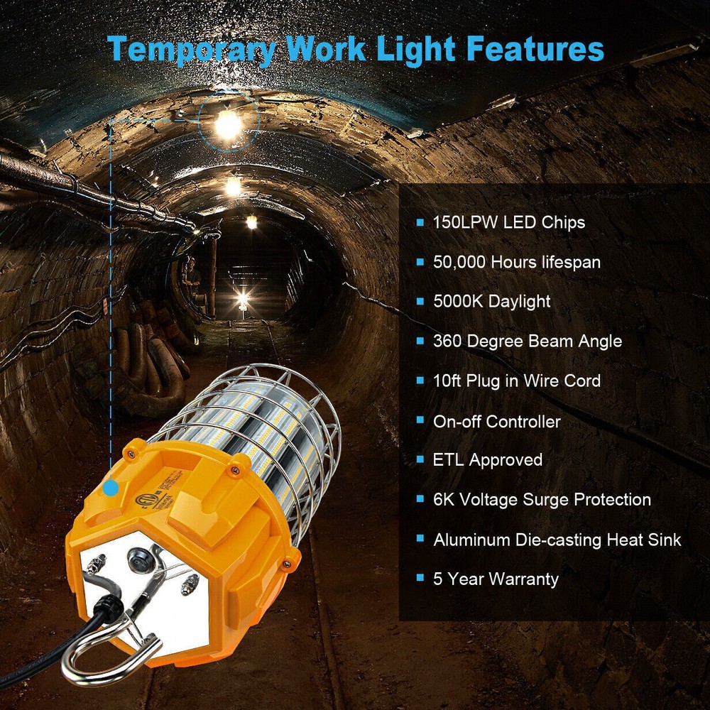 100W LED Temporary Work Light 5000K Construction High Bay Work Lamp 15000 Lumens