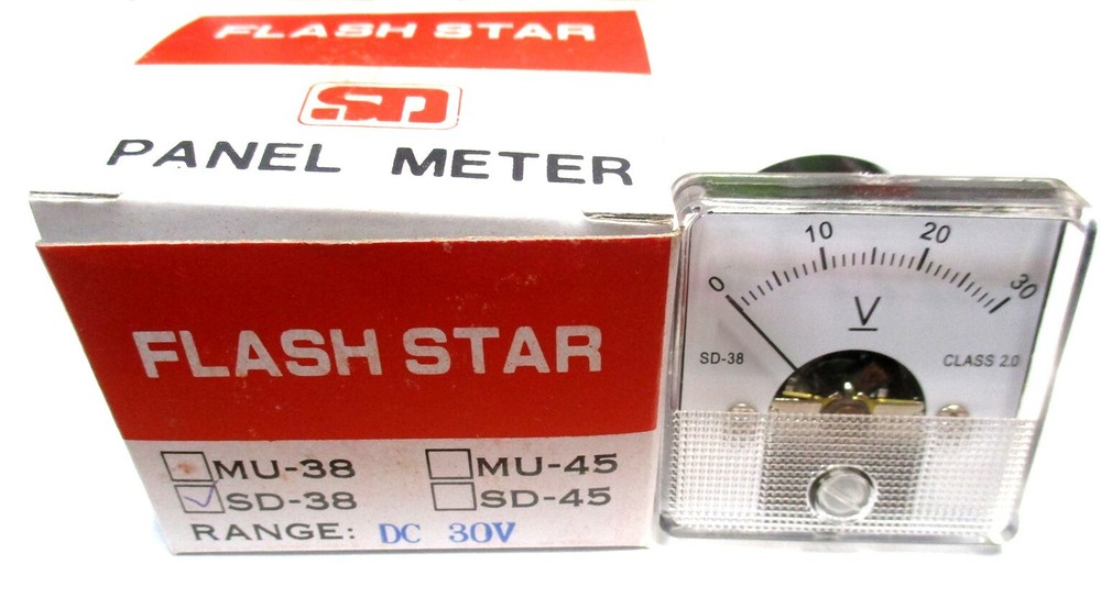Flash Star (SD-38) Class 2.0 Range DC 0-30V Analogue Panel Meter