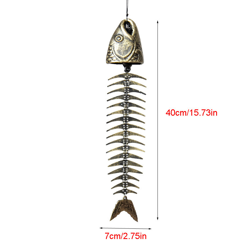 Creative Cast Iron Fish Bone Shape Wind Chimes Lucky Bell Hanging Home Decor