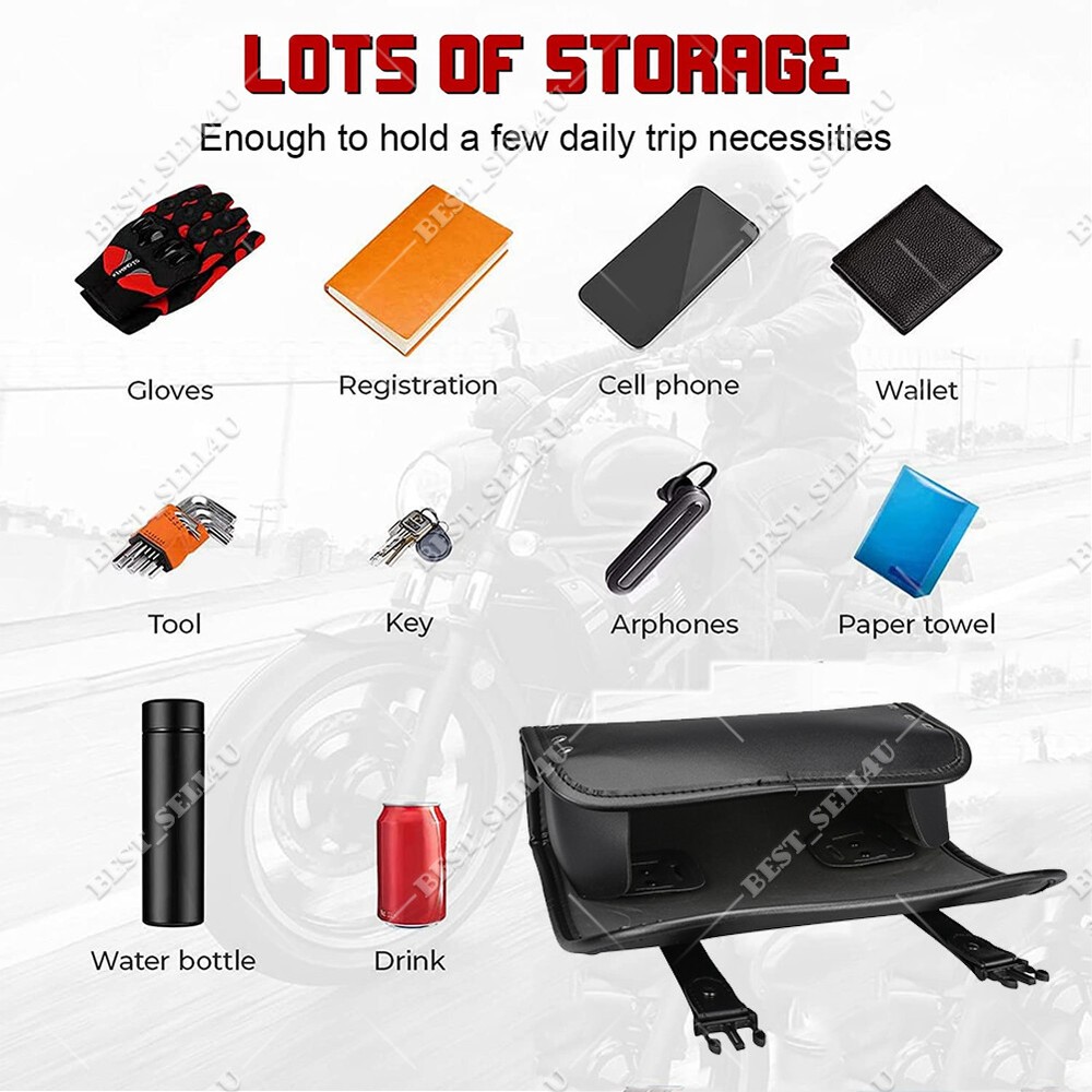 Motorcycle Front Fork Tool Bag Pouch Storage Luggage SaddleBag Leather Handlebag