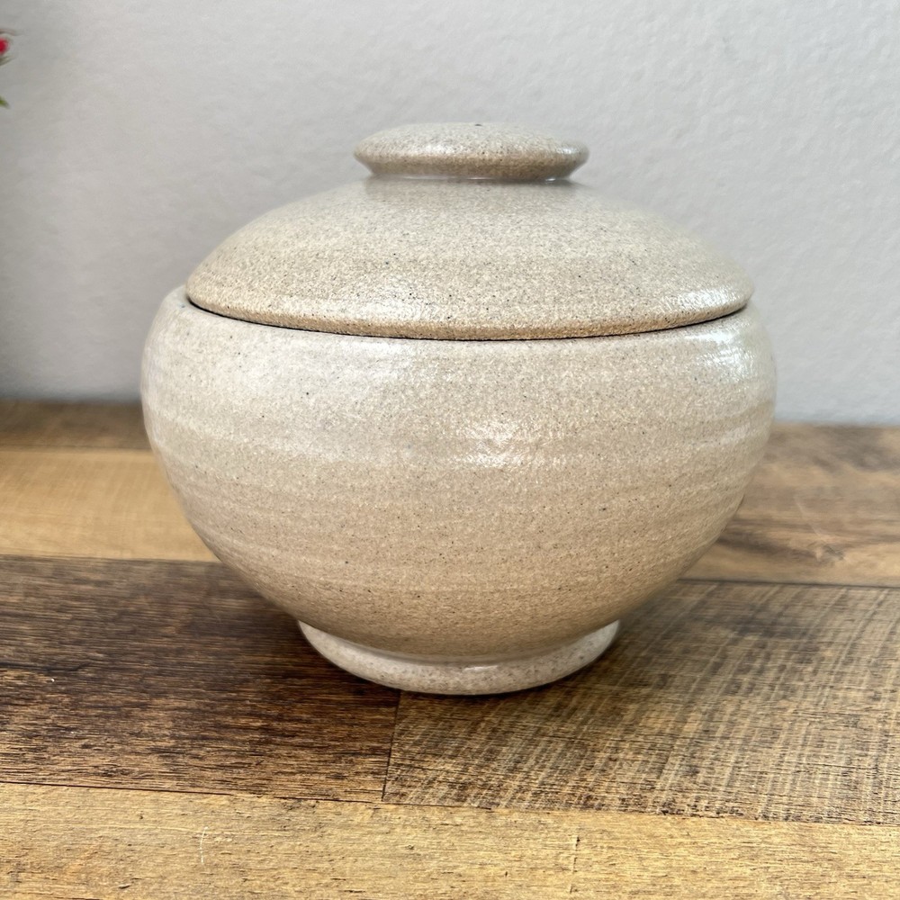 Studio Art Pottery Signed Blue Speckled Jar With Lid Vintage