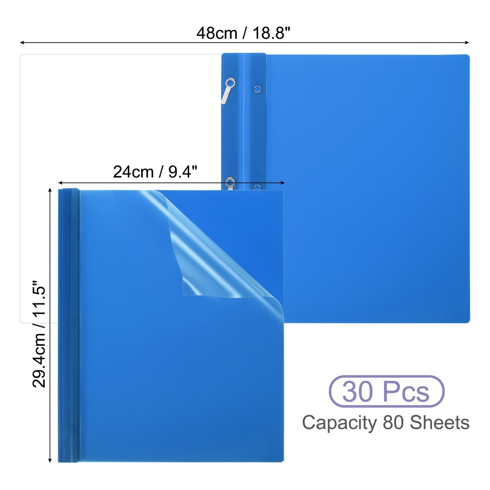 30 Pcs 80 Sheet Capacity Clear Front Presentation Cover with 3 Prong, Dark Blue