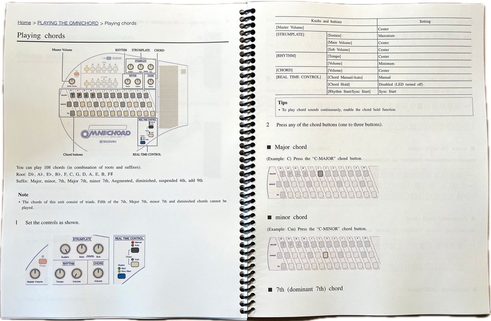 OMNICHORD OM-108 MANUAL INSTRUCTIONS OWNERS QUICK REFERENCE CUSTOM BOUND BOOKLET