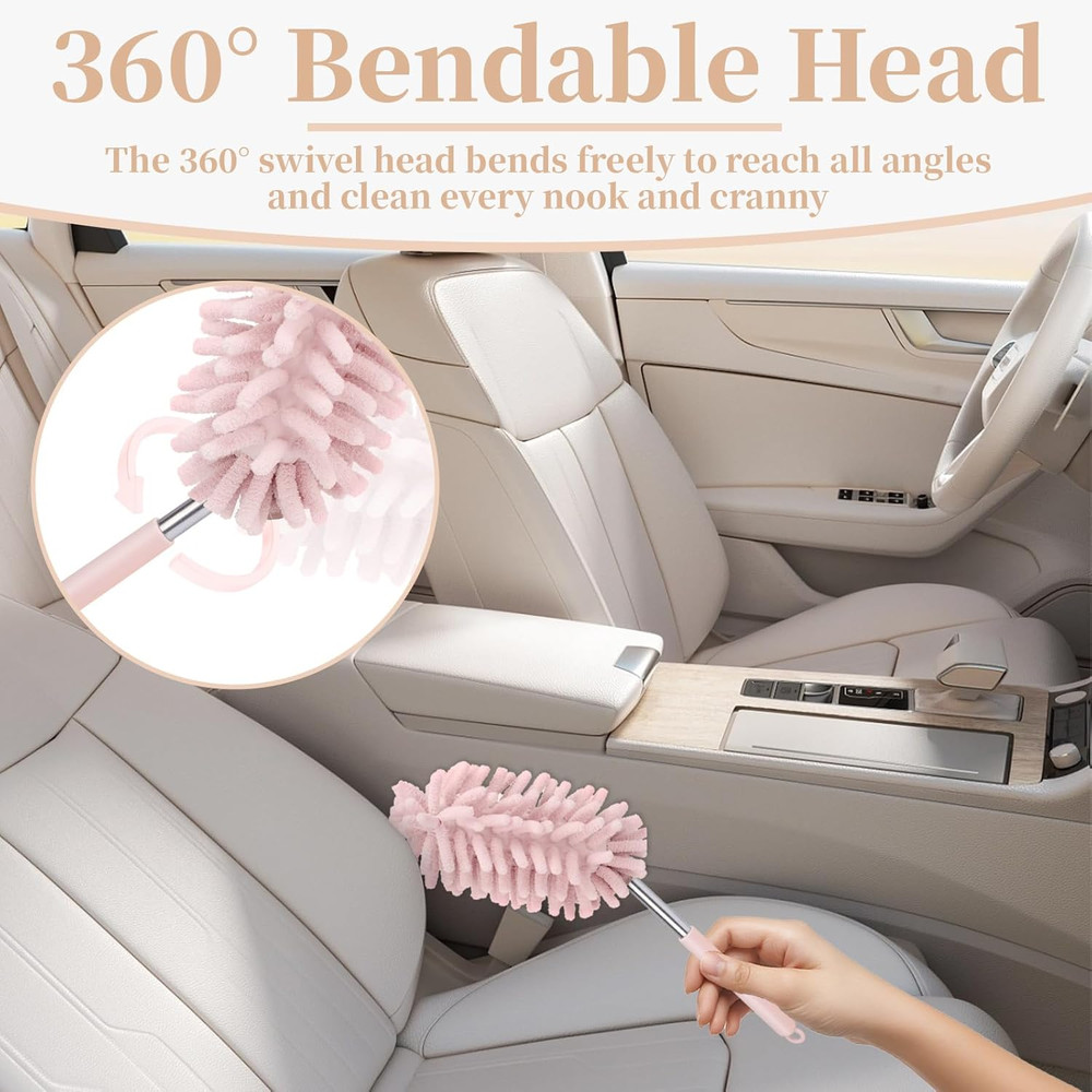 2 PCS Car Interior Duster with Extension Pole, Microfiber Car Duster with Bendab
