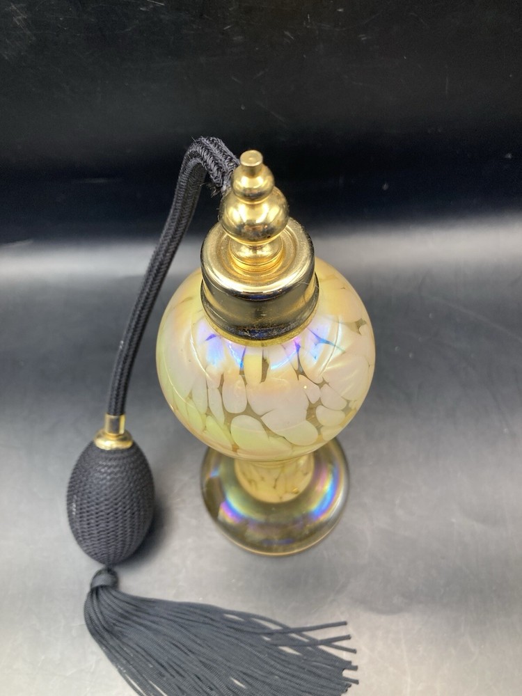 Art Glass Perfume Bottle With Atomizer Refillable Iridescent 7" Tall