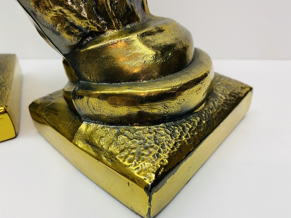 Vintage Cast Metal Brass Bookends 9" Tall