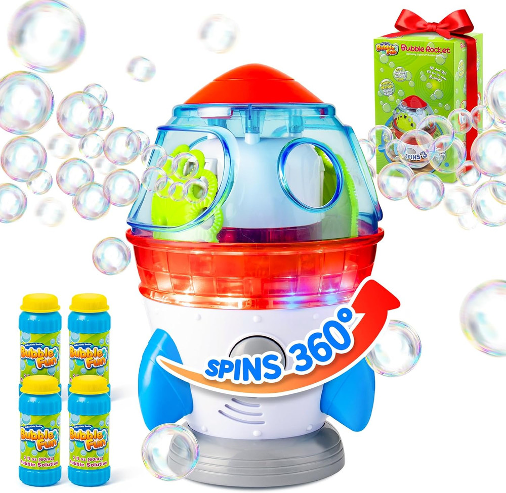 Rocket-Shaped Bubble Machine for Kids & Pets - Dual Powerful Bubble Outlets, Aut