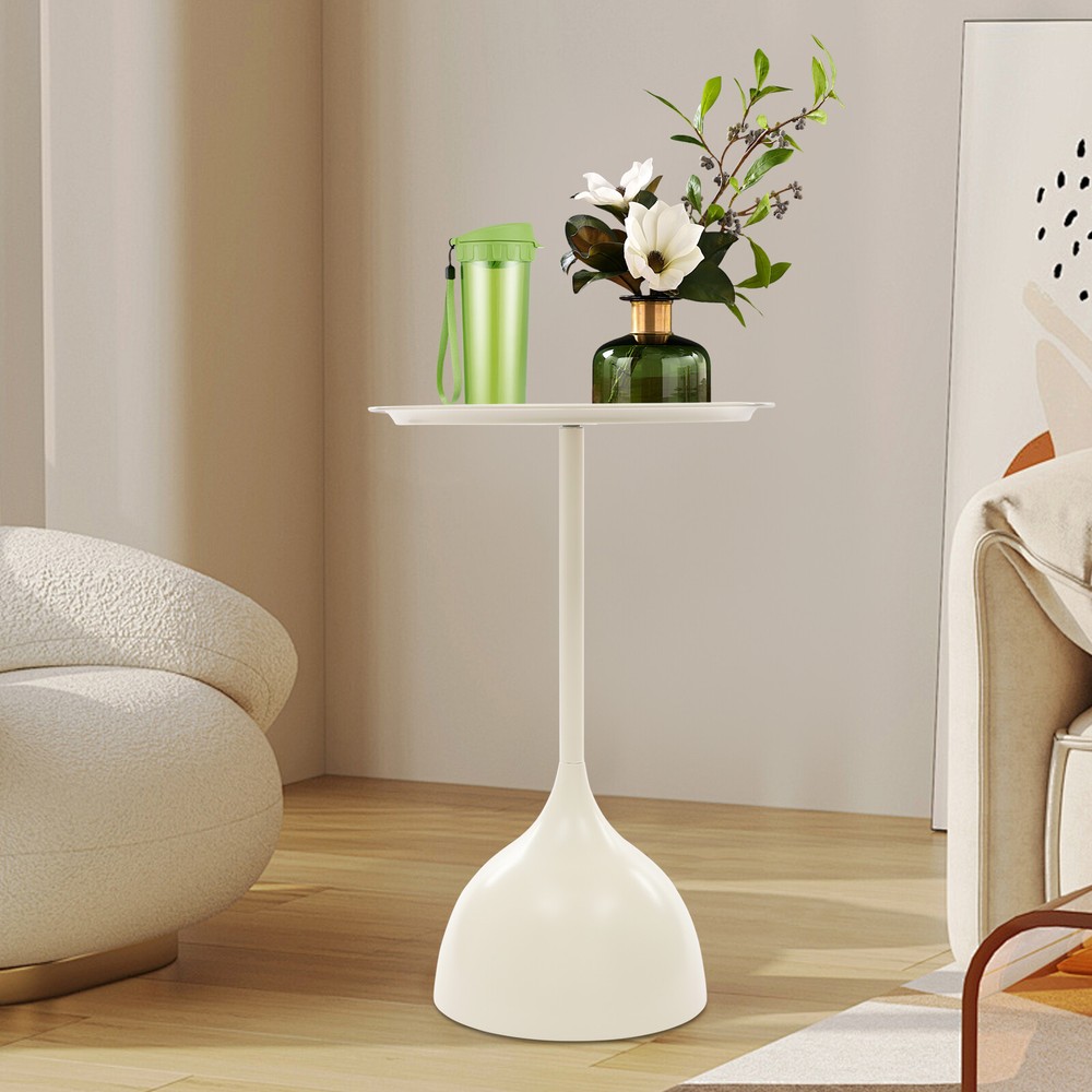 Modern Side End Table Round Side Table Freestanding Living Room Side Table White