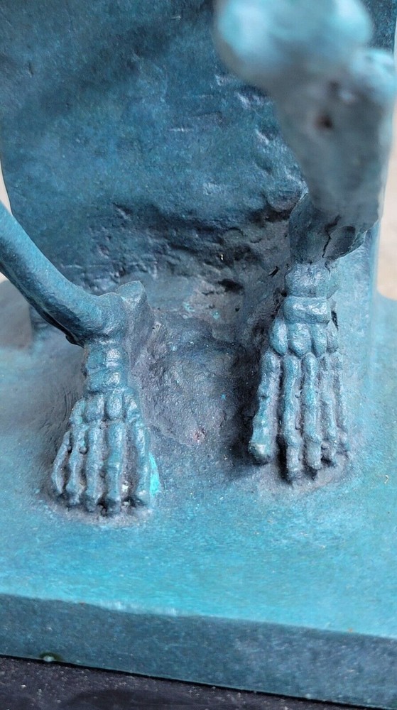 Hand Made Green Patina Skeleton Thinker Lost Wax Method Bronze Sculpture