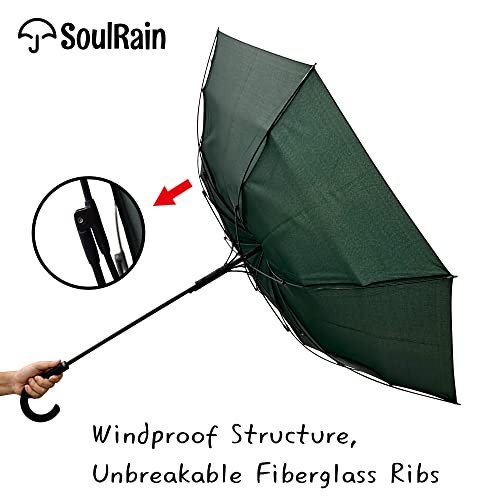 50 Inch Large Stick Umbrella Windproof Automatic Open Oversized J Handle Green