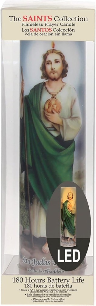 Flameless LED St. Jude Prayer Candle: Automatic Timer for Safe Indoor Use
