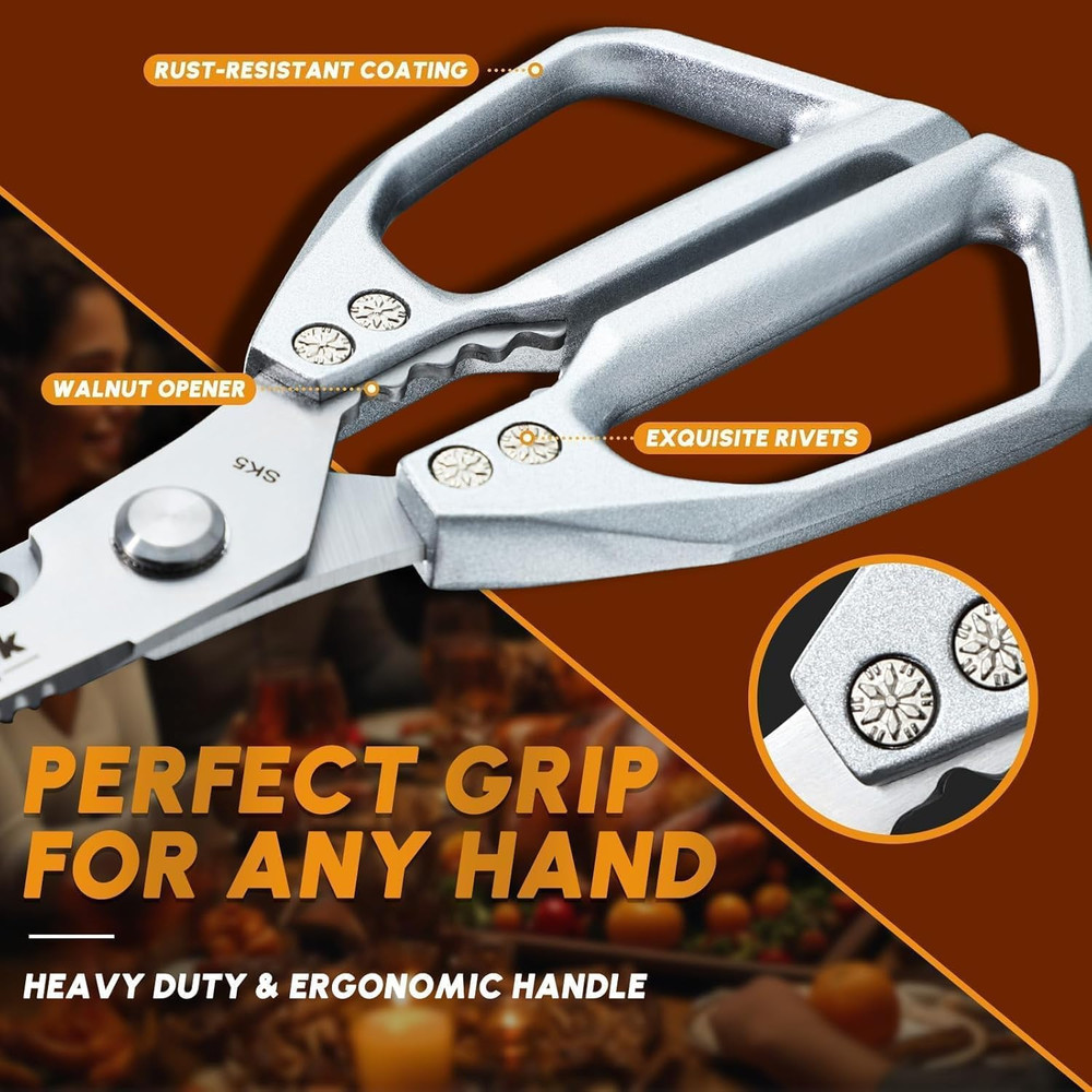 Kitchen Scissors All Purpose - Stainless Steel Kitchen Shear, Sharp Silver Meat