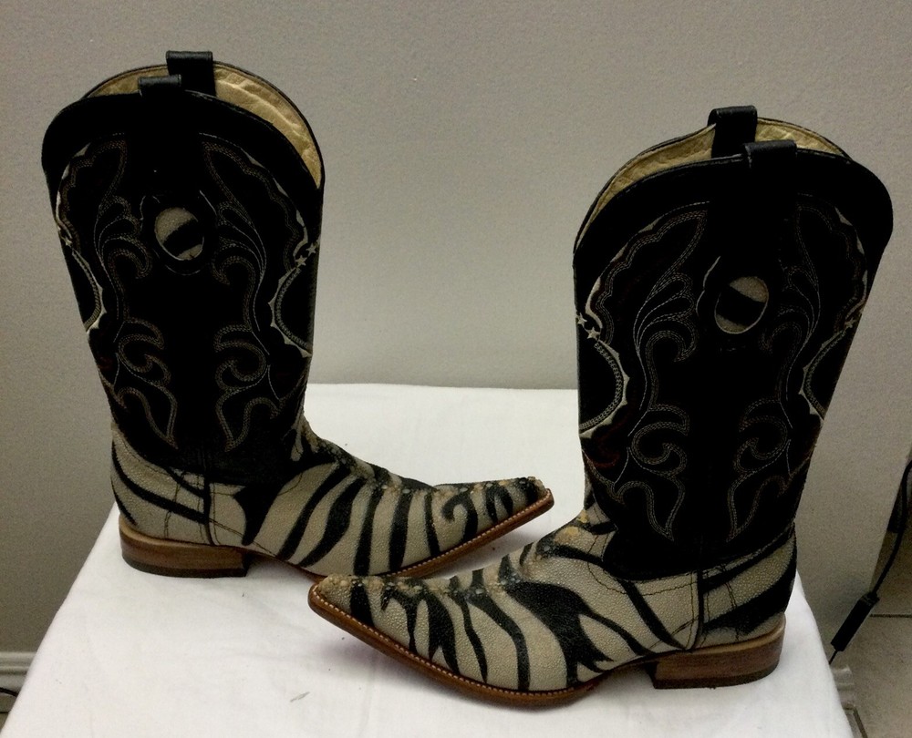 Botas Aguila Real Lizard Skin Zebra Pattern Pointed Toe Cowboy Boots Size 6.5