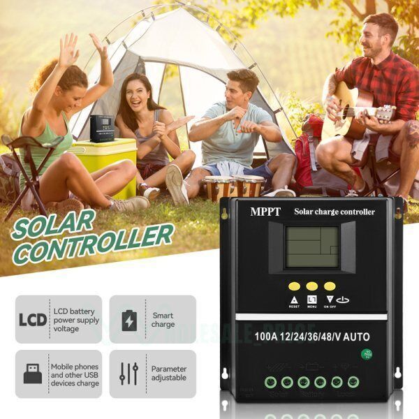 MPPT 12V/24V/36V/48V Solar ChargeController Tools 100A LCD Dual USB