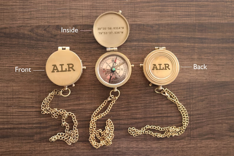 Personalized Engraved Brass Compass, Custom Handwriting Gift for Men, Dad