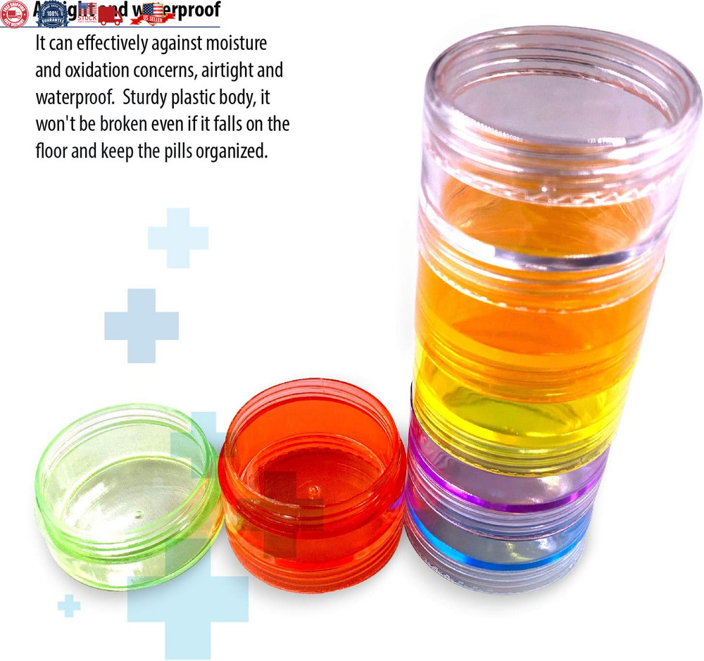 2 Pack Rainbow 7 Day Stackable Pill Organizer Case Tower Box Medicine Planner