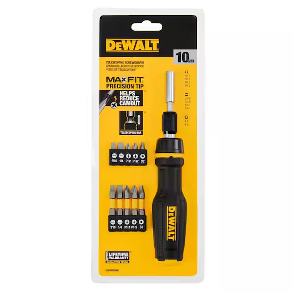 Max Fit Telescoping Ratcheting Multi-Bit Screwdriver Set (10-Piece)