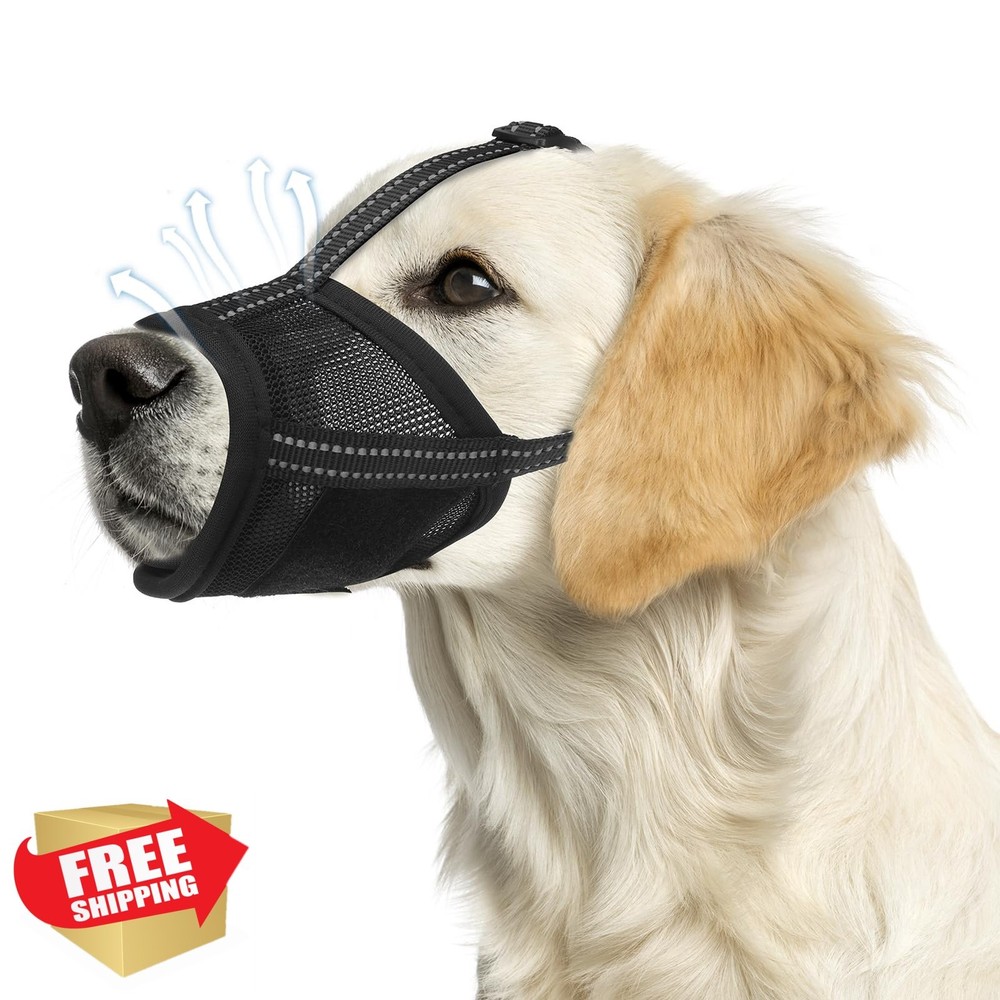 PAWCHIE Black Mesh Dog Muzzle Soft Breathable L