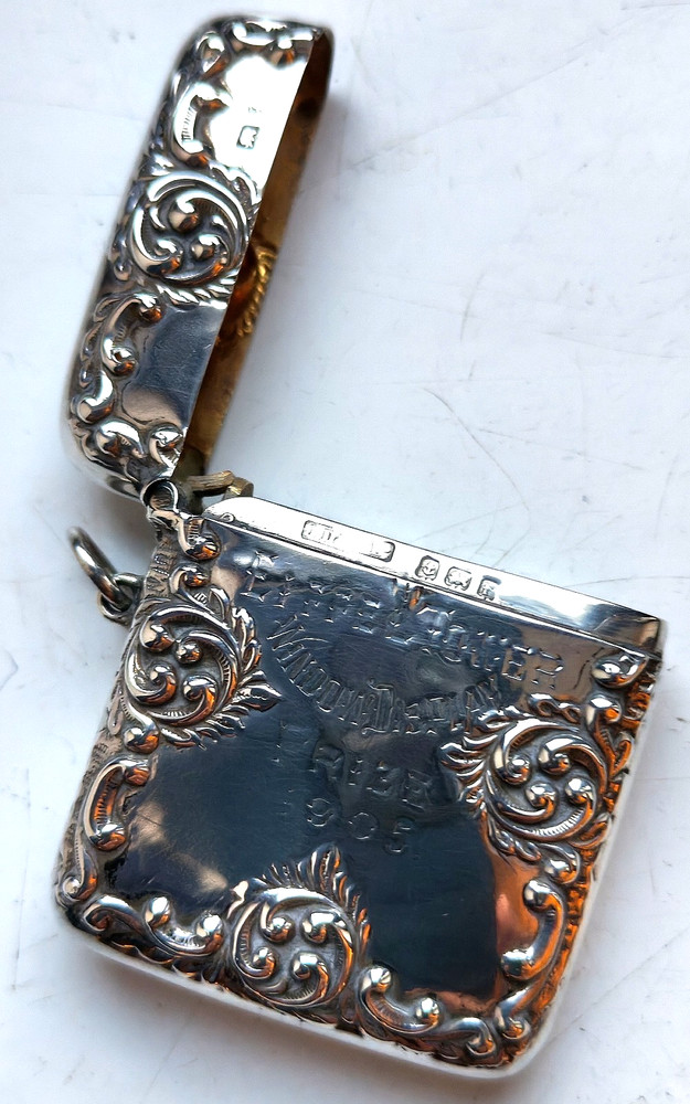 ANTIQUE SILVER VESTA CASE EIFFEL TOWER WINDOW DISPLAY PRIZE BIRMINGHAM 1905