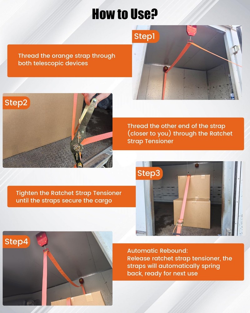 Cargo Strap Positioning & Retracting System Fit for Box Trucks & Curtain-Side...