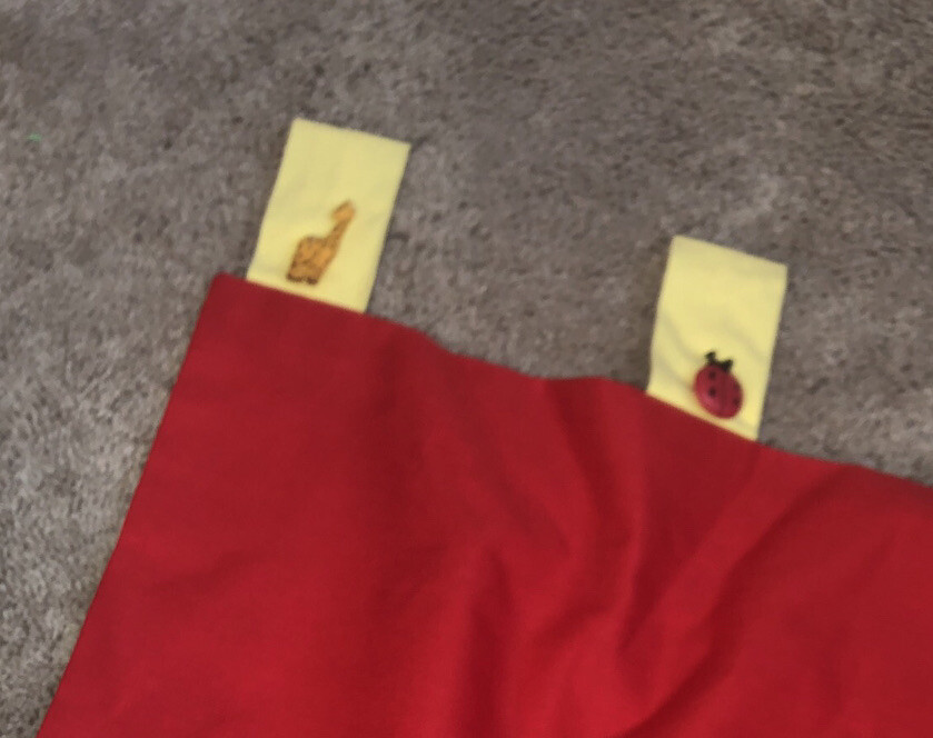 Nursery Valence Red Yellow 72” Giraffe, Ladybug, Elephant, Zebra Accent Buttons