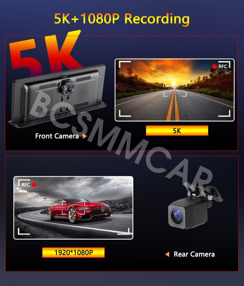 Touch Screen Car DVR Dash Cam Front Rear Cam G-sensor For Carplay Android Auto