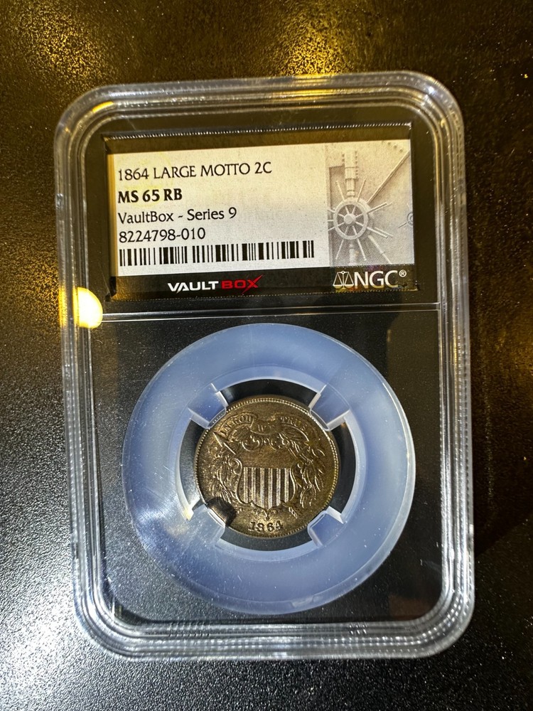 1864 Two cent Large Motto NGC MS-65 RB