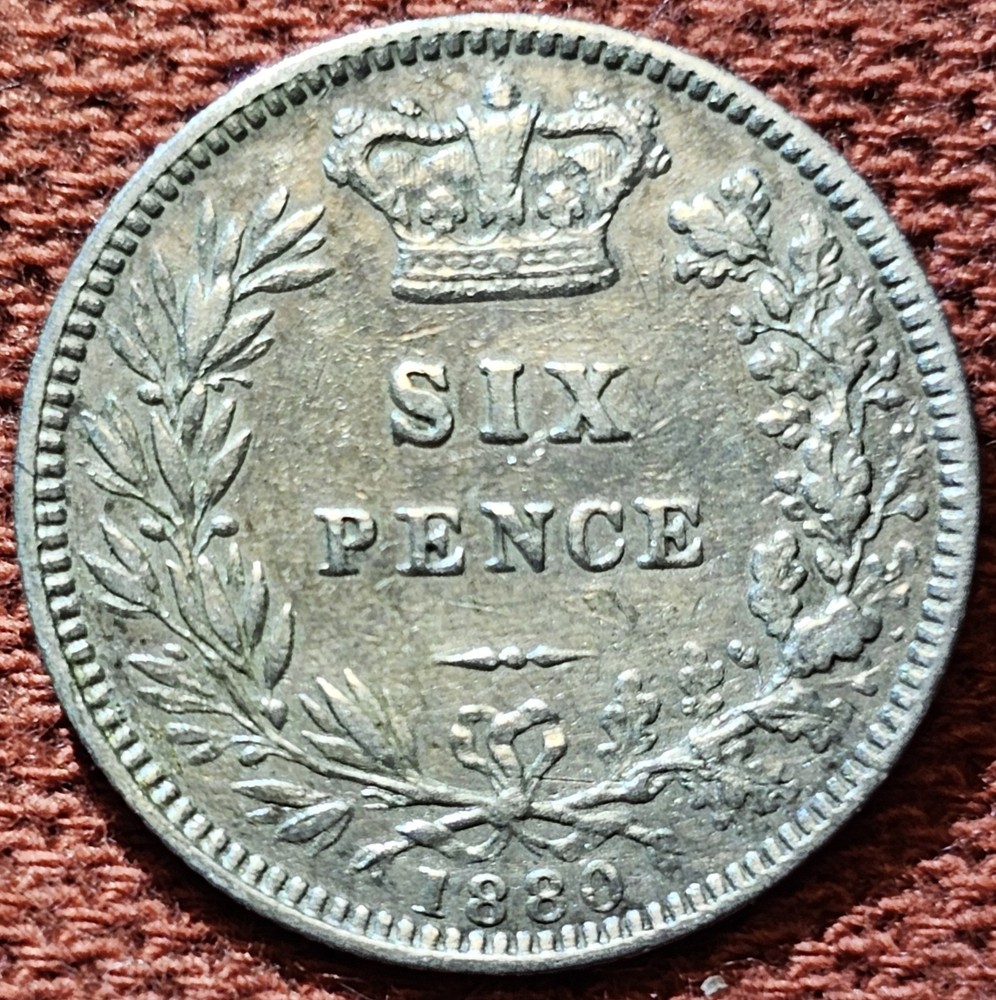 1880 Great Britain Six Pence Silver Coin