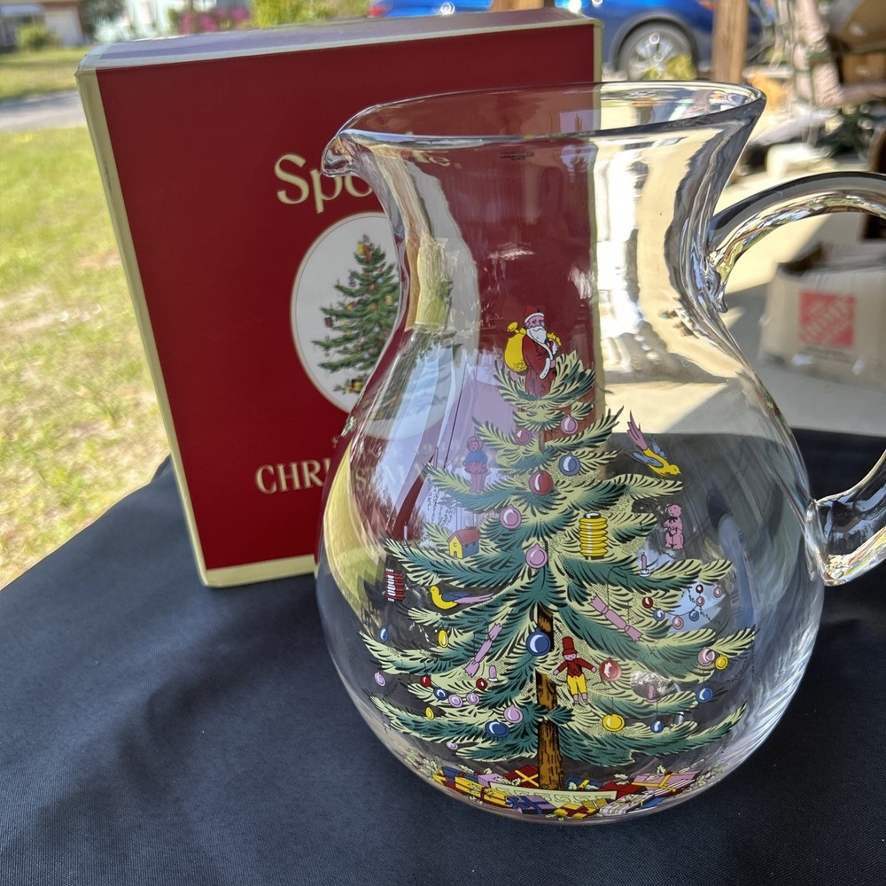Spode Christmas Tree Glass Pitcher with Handle, 96oz., NEW!