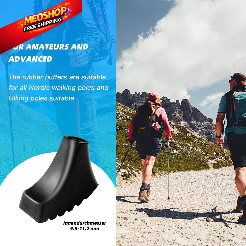 6 Pack Hiking Walking Sticks Rubber Tips, Replacement Tips Protectors black