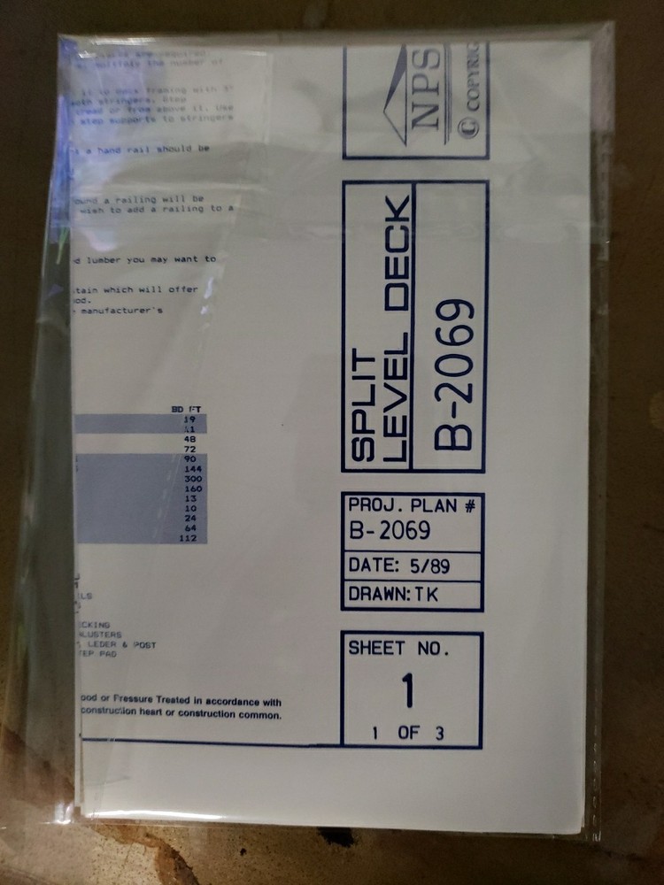 UCANDO B2069 Split Level Deck Plans Rebagged With Material List NOS