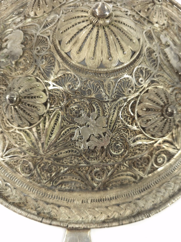 Antique Mid Eastern Solid Sterling Silver Filagree Shield St. George St. Mark