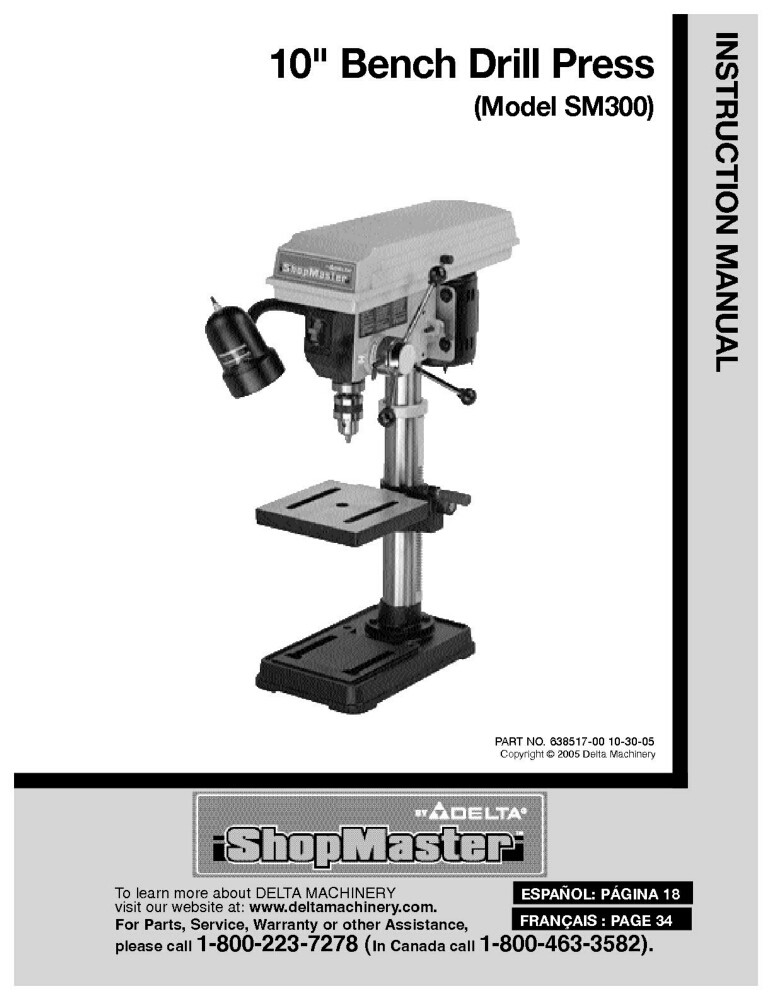 Delta SM300 Drill Press Owners Instruction Manual